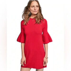 ANTHROPOLOGIE MOTH | “Chester” Red Knit Bell Sleeves Mini Shift Dress Size XS